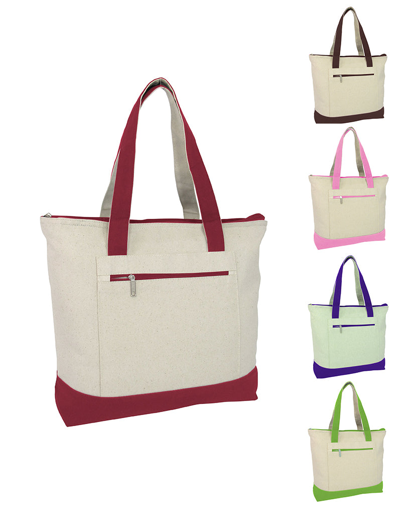 72 ct Heavy Canvas Zippered Shopping Tote Bags - By Case - Alternative Colors