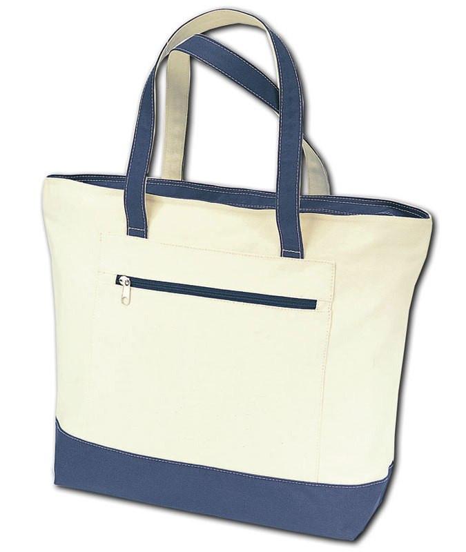 Wholesale Heavy Canvas Zippered Shopping Tote Bags in Navy
