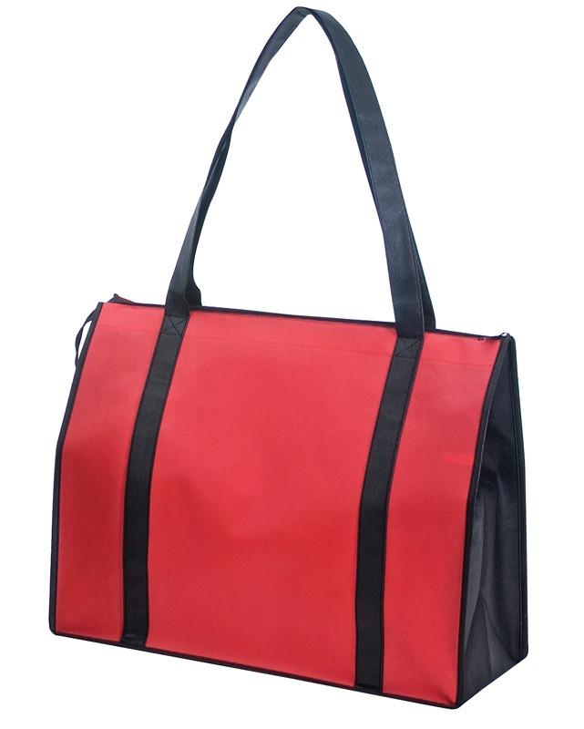 Durable zippered Non Woven Tote Bag Red/Black