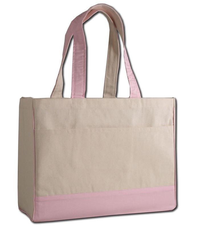 Cute Light Pink Cotton Canvas Tote Bag with Inside Zipper Pocket