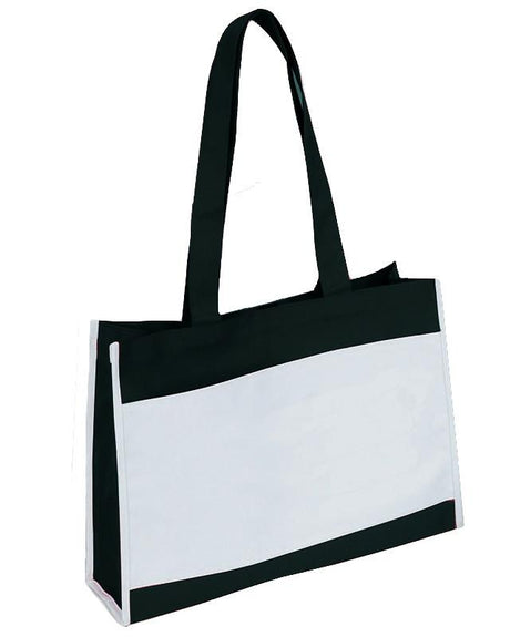 WHITE AND BLACK TRAVEL TOTE BAG WITH VELCRO CLOSURE