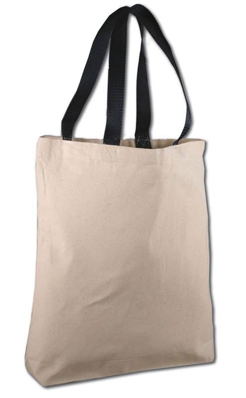 144 ct 100 Cotton Canvas Tote Bags with Color Handles By Case