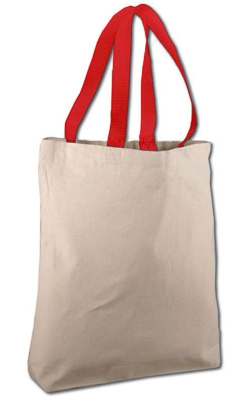 Blank Cotton Canvas Tote Bags with Red Handles