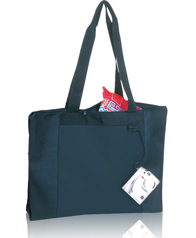 Black Economical Zipper Tote Bag with Long Handles