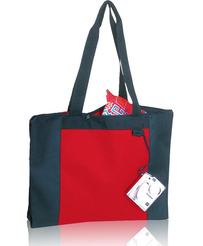 Red and Black Economical Zipper Tote Bag with Long Handles