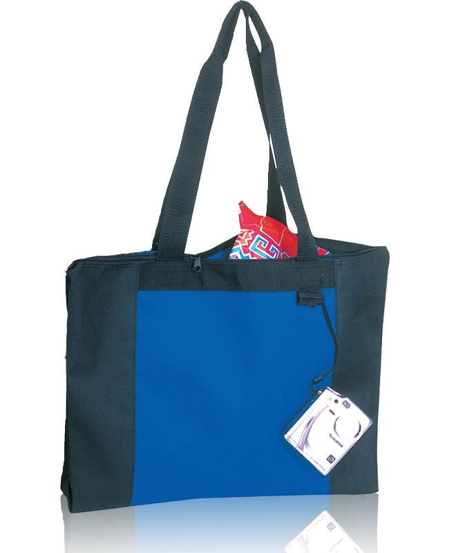Royal and Black Economical Zipper Tote Bag with Long Handles