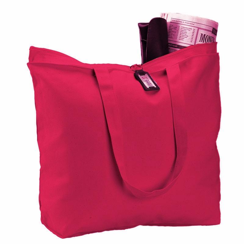 Red Heavy Canvas Zippered Totes with Long Handles for Wholesale