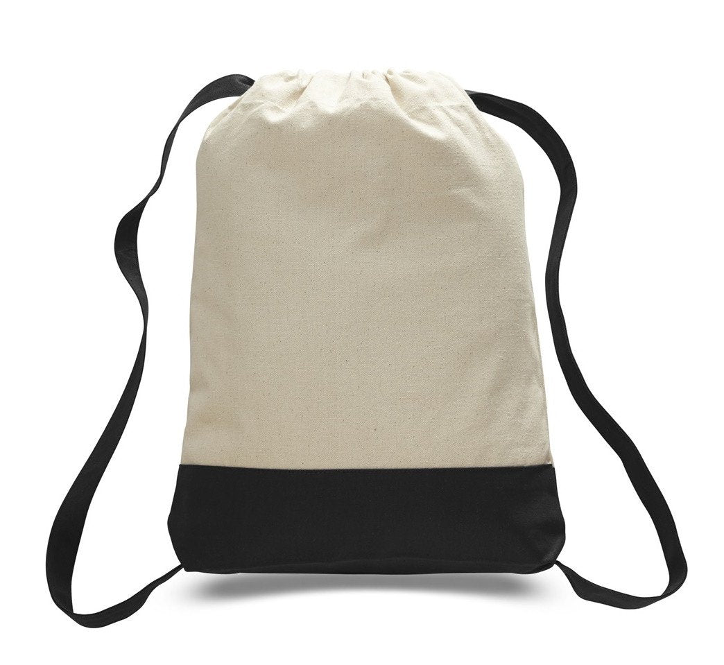 Two Tone Reusable Drawstring Backpack Black