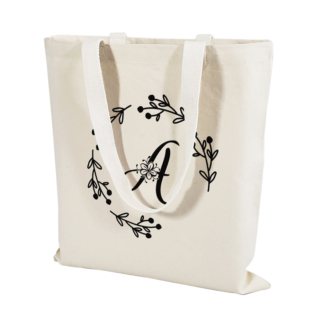A'' Letter Initial Canvas Tote Bag - Initials Bags - Logo Tote