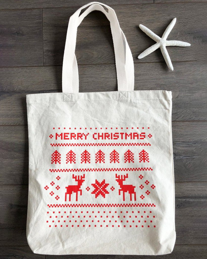 12 ct Merry Christmas 15" Medium Canvas Tote Bags w/Gusset - By Dozen