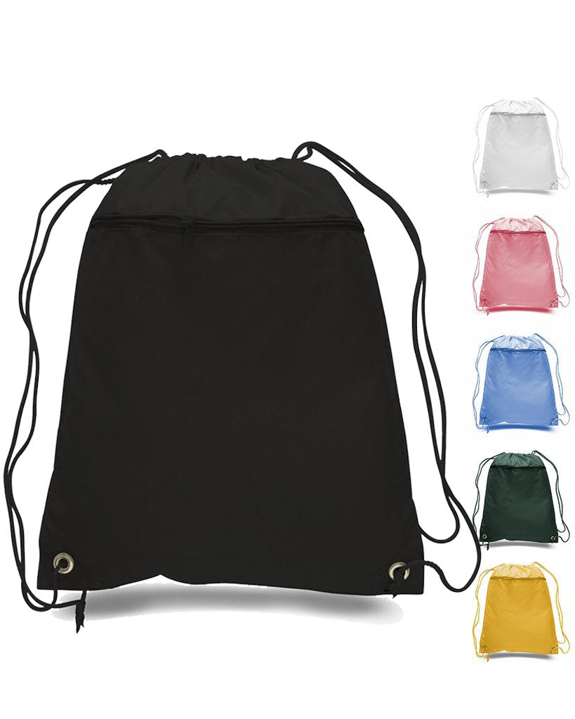 12 ct Promotional Polyester Drawstring Bags with Front Pocket By Doz