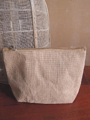 Zippered Jute / Canvas Pouch Cosmetic Bag with Gusset