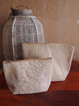 large Zippered Jute Canvas Pouch Cosmetic Bag with Gusset