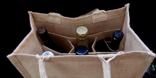 30 ct Natural Jute Wine Bags / Burlap Wine Tote Bags with Removable Dividers - By Case