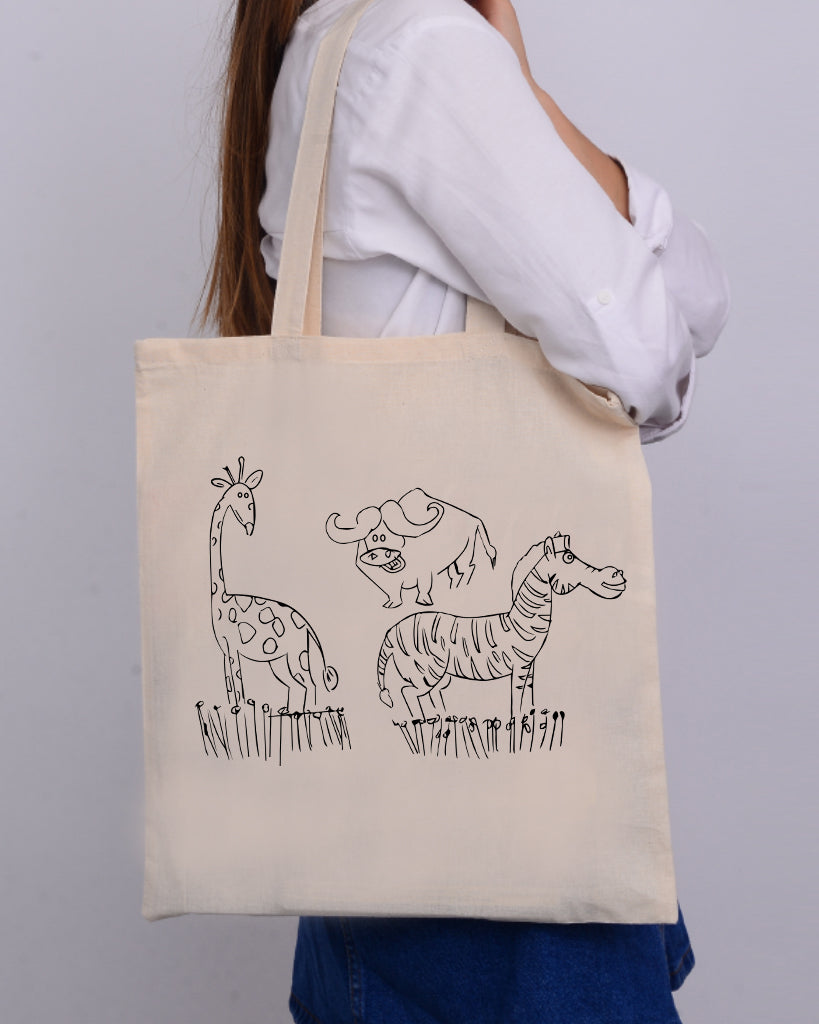 Black Color Meadow Tote Bag (Advance Level) - Coloring-Painting Bags for Kids