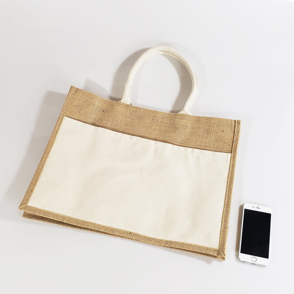 Jute tote bag with canvas online pocket