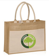 Easy-to-Decorate Jute Tote Bags with Canvas Front Pocket - TJ314