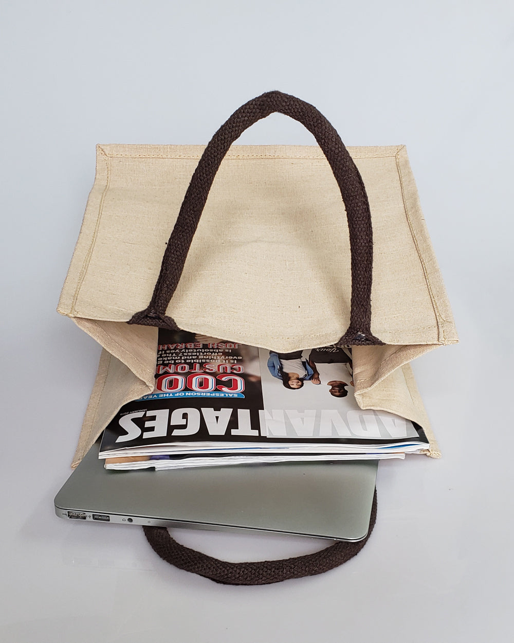 cotton blend jute cute bag magazine and laptop