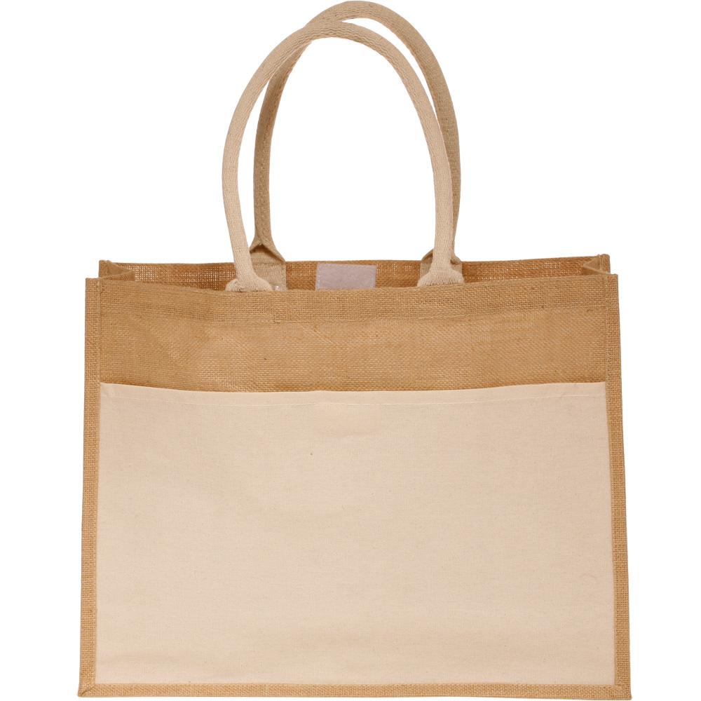 48 ct Easy-to-Decorate Jute Tote Bags with Canvas Front Pocket - By Case