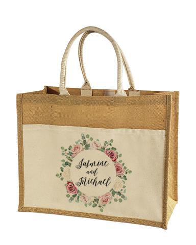6 ct Easy-to-Decorate Jute Tote Bags with Canvas Front Pocket - Pack of 6