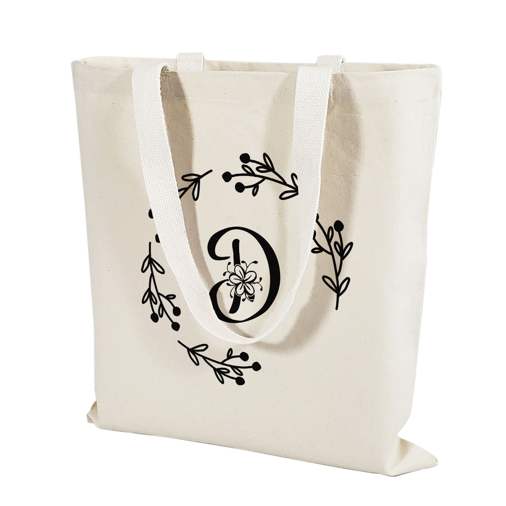 2 Pack Monogrammed Initial Tote Bags, Reusable Grocery Bag For