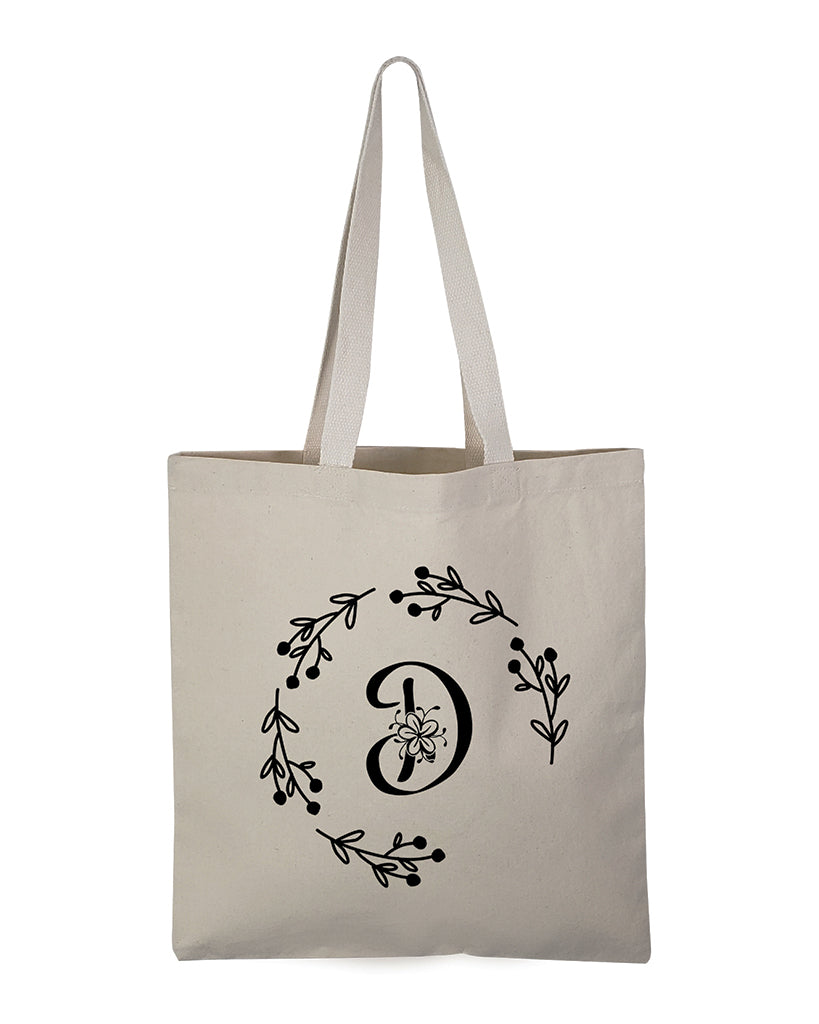 Dalix Initial Tote Bag Personalized Monogram Zippered Top Letter - D Black