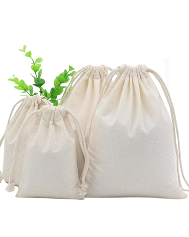 100% Cotton Canvas Value Drawstring Pouches / Favor Bags (Pack of 12)