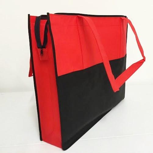 Classic Extra Large Two Tone Zip Top Canvas Tote Bag Rich Redtrue