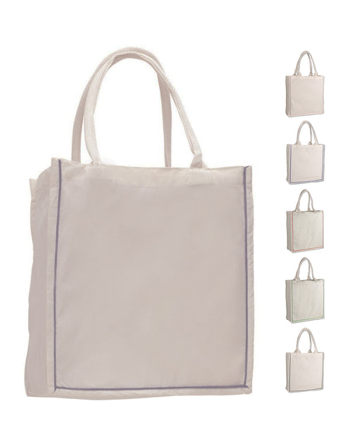 100% Cotton Color Stripe Shopping Tote Bags W/Fancy Handles