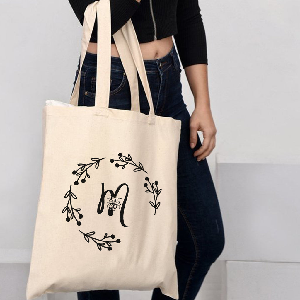Monogram Tote Bag with 100% Cotton Canvas and a Chic Personalized Monogram  (Black Block Letter - M.) : : Shoes & Handbags