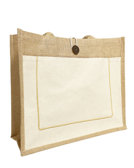 48 ct Milan Jute Tote Bags with Canvas Front Pocket - By Case