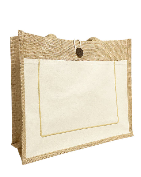 6 ct Milan Jute Tote Bags with Canvas Front Pocket - Pack of 6