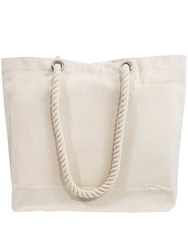 6 ct Canvas Beach Tote Bag with Fancy Rope Handles- Pack of 6