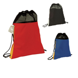 Tri Tone Polyester Mesh Drawstring Bag and Backpacks w/ Side Pocket