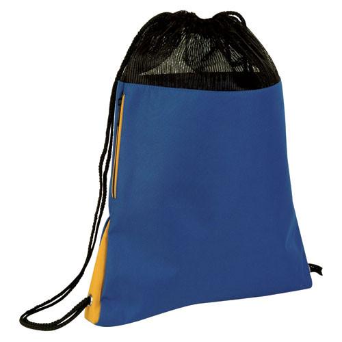 Tri Tone Polyester Mesh Drawstring Bag W/ Side Pocket