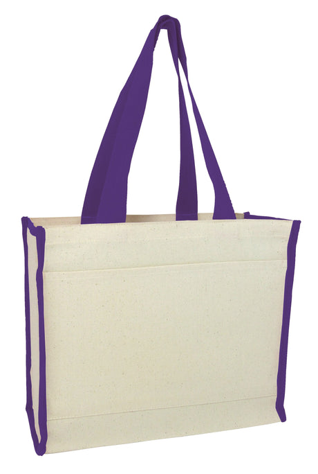 12 ct Heavy Canvas Tote Bag with Colored Trim - By Dozen
