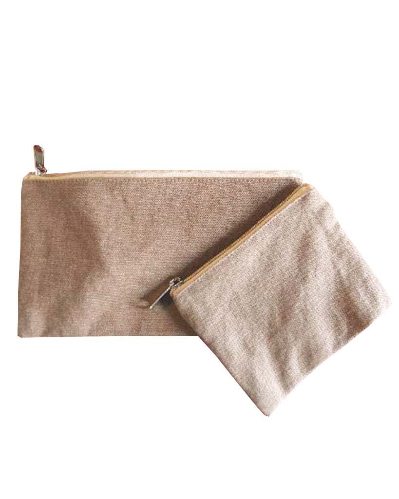 6 ct Rectangular Jute / Canvas Pouch with Zipper Closure - Pack of 6