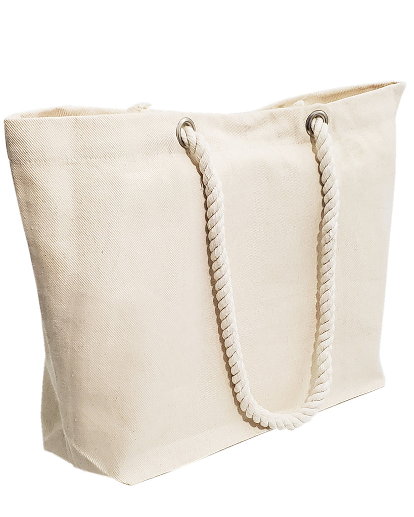 6 ct Large Canvas Beach Tote Bag with Fancy Rope Handles Pack of 6