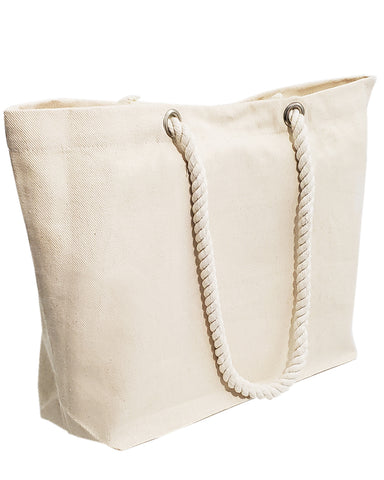 6 ct Large Canvas Beach Tote Bag with Fancy Rope Handles - Pack of 6