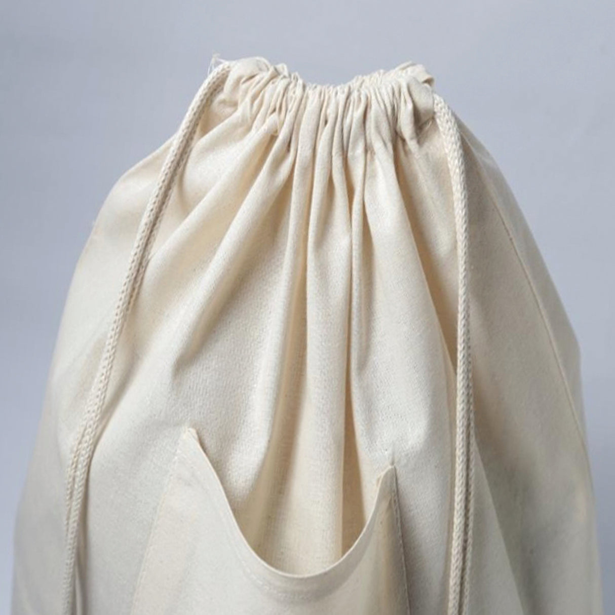 12 ct Drawstring Cotton Laundry Bag W/ Front Pocket - By Dozen