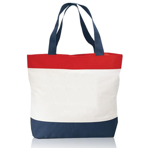 48 ct Tri-Color Deluxe Poly Zipper Beach Tote Bags - By Case