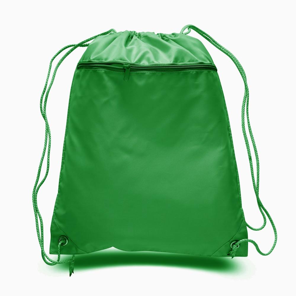12 ct Promotional Polyester Drawstring Bags with Front Pocket - By Dozen