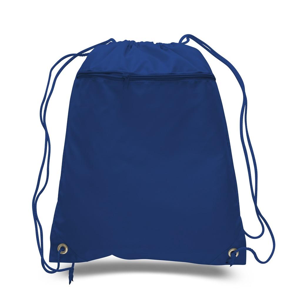 12 ct Promotional Polyester Drawstring Bags with Front Pocket - By Doz