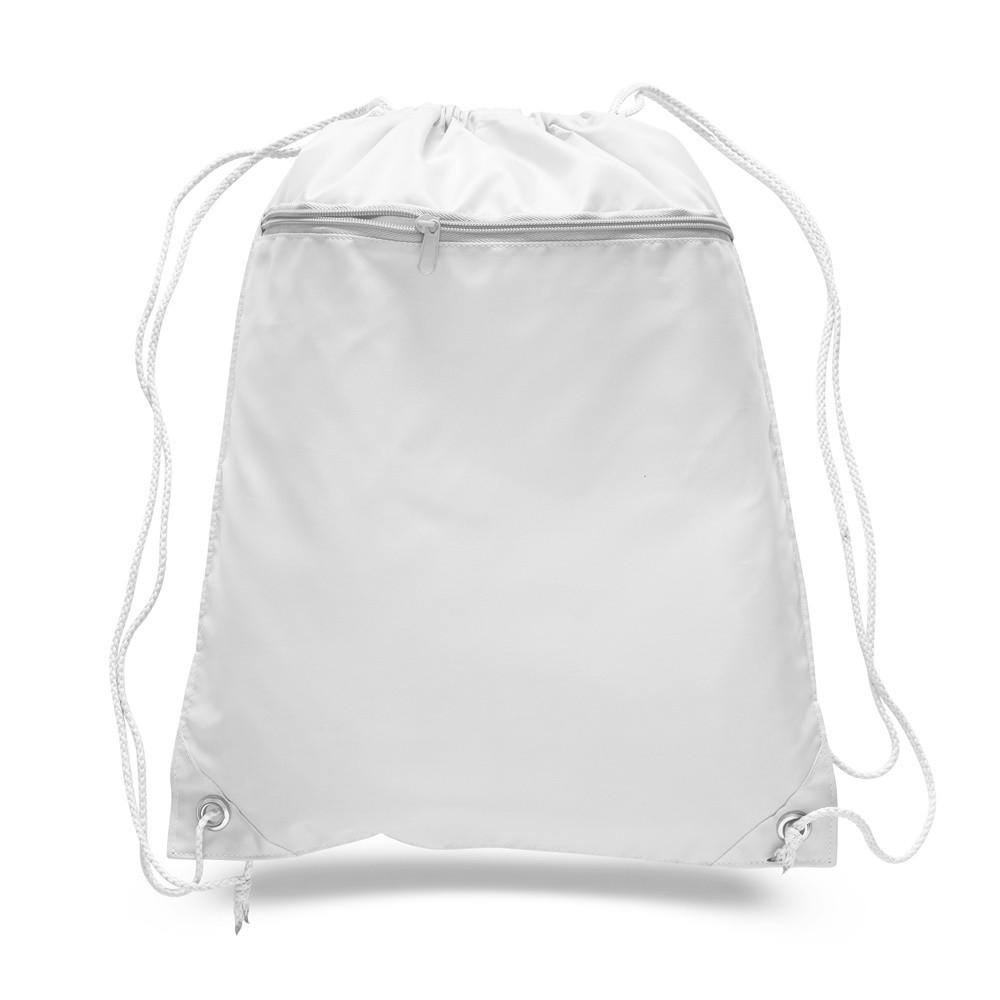 12 ct Promotional Polyester Drawstring Bags with Front Pocket - By Dozen